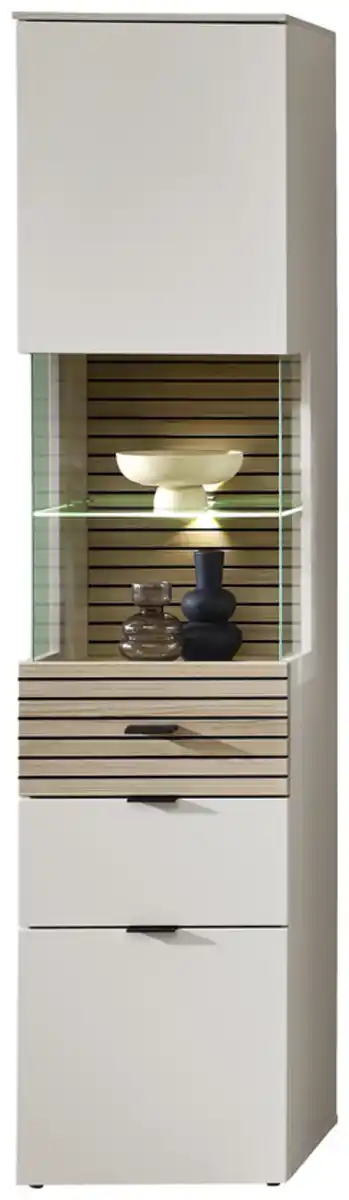 Bild 1 von Vitrine Ina 45 x 200 x 36 cm Cashmere supermatt/Absetzung Riva-Eiche-Dekor, Leistenoptik Riva-Eiche-Dekor gefräst