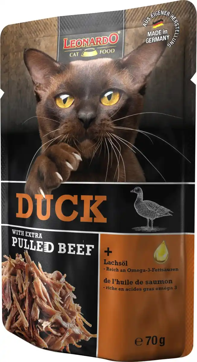 Bild 1 von Leonardo Katzennassfutter pulled Beef und Duck 70g