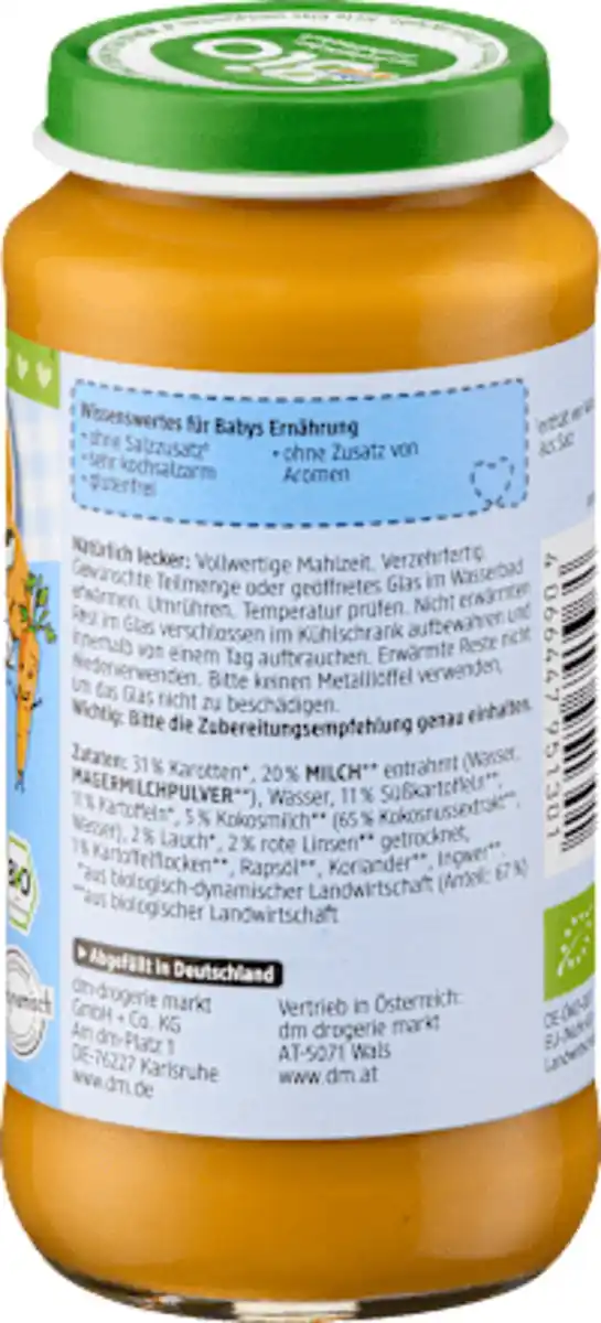 Bild 2 von dmBio Gemüsesuppe Kinder Süßkartoffel & Gemüse mit Kokosmilch ab 12 Monaten, 250 g