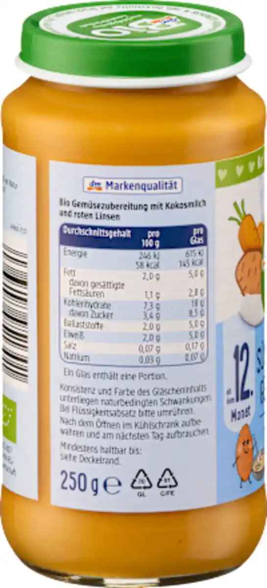 Bild 3 von dmBio Gemüsesuppe Kinder Süßkartoffel & Gemüse mit Kokosmilch ab 12 Monaten, 250 g