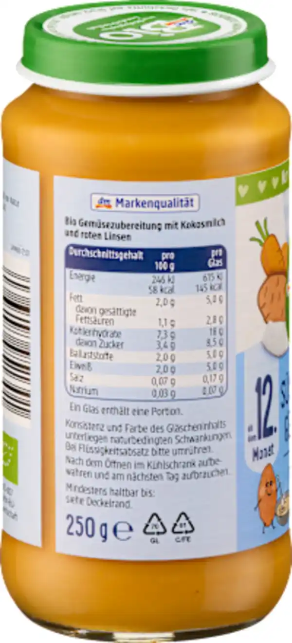 Bild 3 von dmBio Gemüsesuppe Kinder Süßkartoffel & Gemüse mit Kokosmilch ab 12 Monaten, 250 g