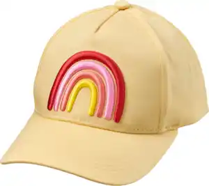 PUSBLU Basecap mit Regenbogen-Bouclé-Applikation, gelb, Gr. 50/51, 1 St