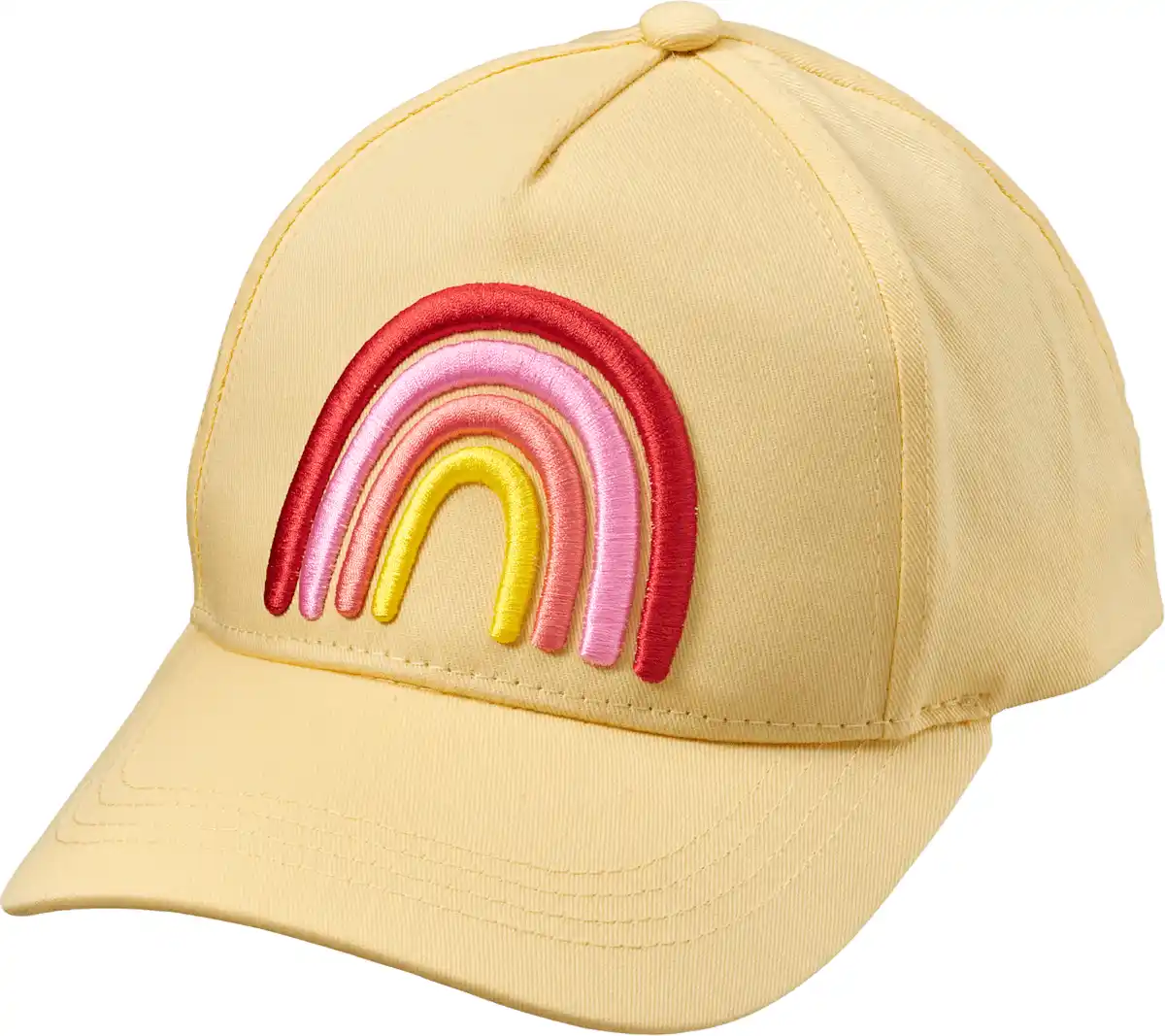Bild 1 von PUSBLU Basecap mit Regenbogen-Bouclé-Applikation, gelb, Gr. 50/51, 1 St