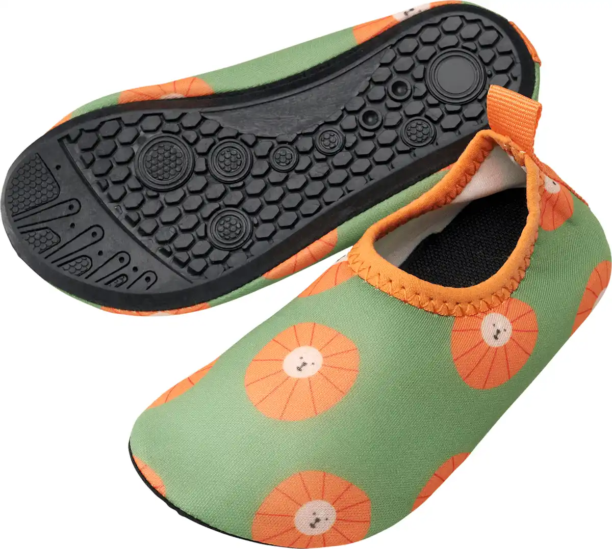 Bild 1 von PUSBLU Badeschuhe mit Löwen-Muster, grün + orange, Gr. 21/22, 1 St