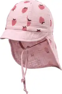 ALANA Schirmmütze aus Musselin mit Nackenschutz & Erdbeer-Muster, rosa, Gr. 48/49, 1 St