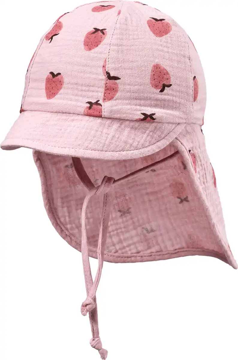 Bild 1 von ALANA Schirmmütze aus Musselin mit Nackenschutz & Erdbeer-Muster, rosa, Gr. 48/49, 1 St