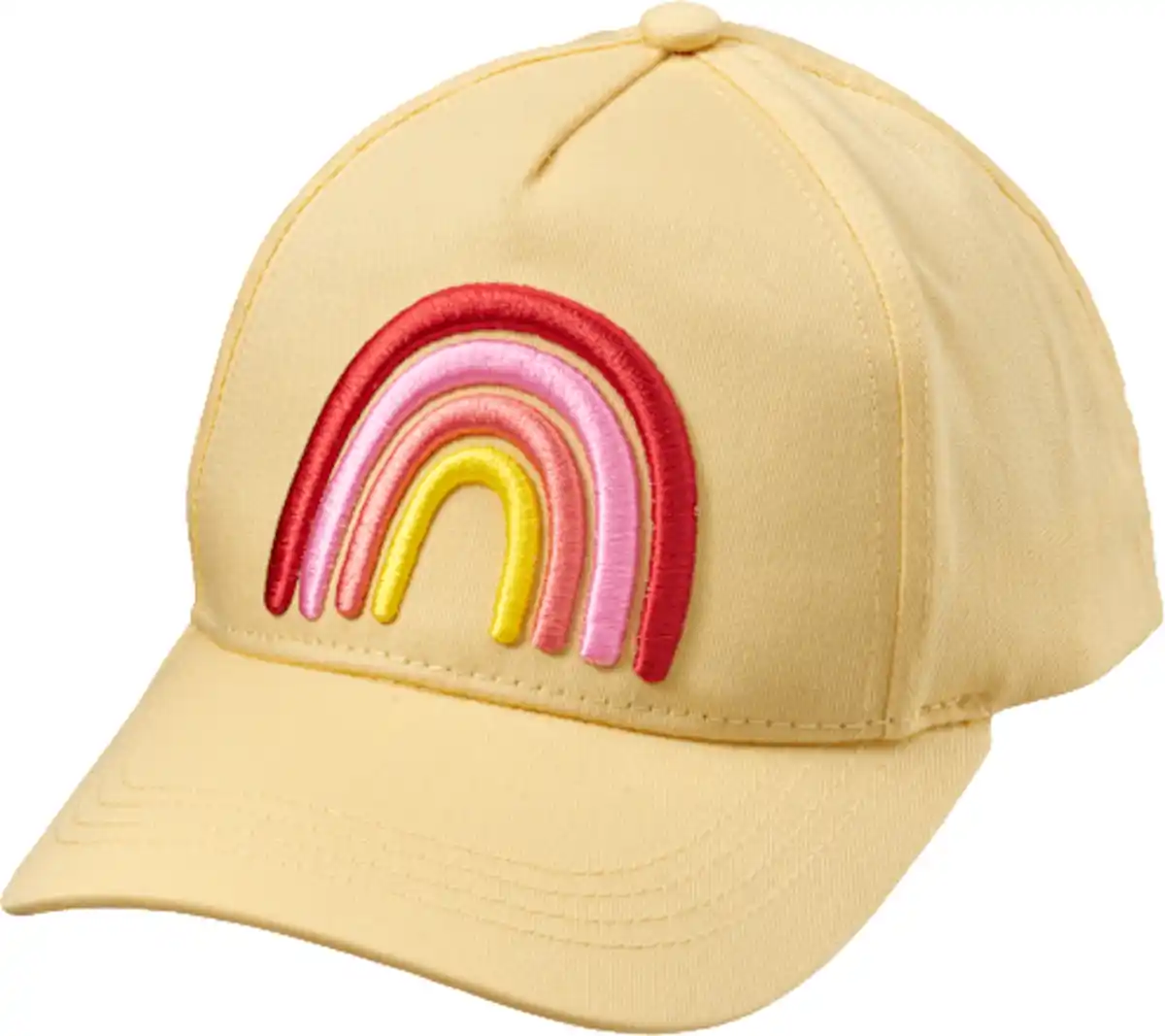 Bild 2 von PUSBLU Basecap mit Regenbogen-Bouclé-Applikation, gelb, Gr. 50/51, 1 St