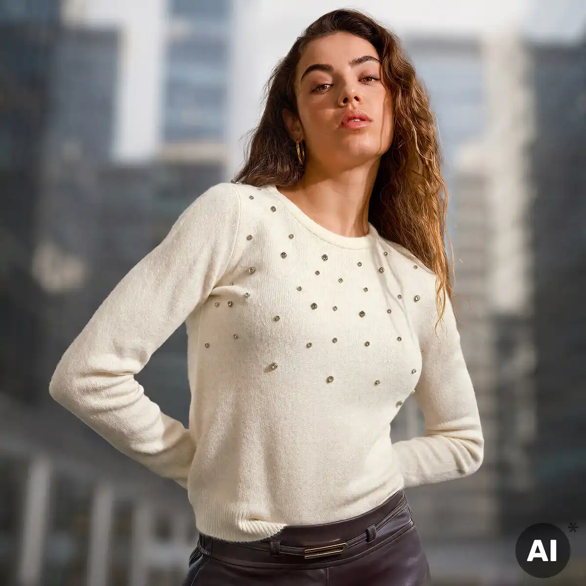 Bild 1 von Damen-Pullover mit Glitzersteinen