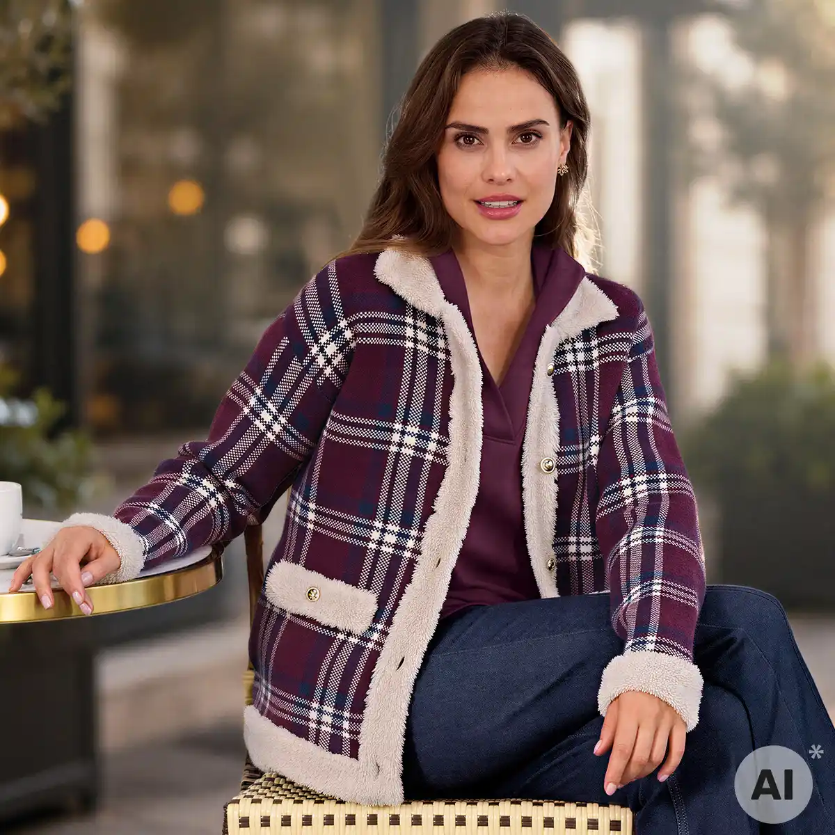 Bild 1 von Damen-Strickjacke mit Kunstfell-Details