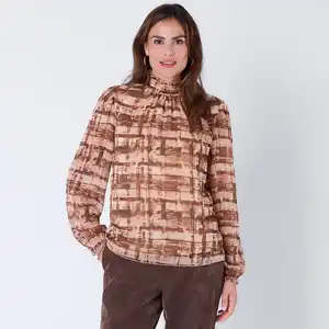 Damen-Langarmbluse mit gesmokten Details