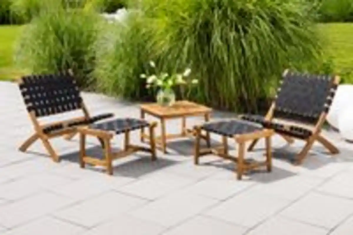 Bild 2 von GreenYard 5tlg. Gartenmöbel-Set Bistrotisch mit 2 Stühlen und Ottomane in Holzoptik