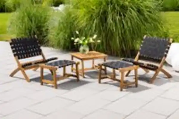 Bild 2 von GreenYard 5tlg. Gartenmöbel-Set Bistrotisch mit 2 Stühlen und Ottomane in Holzoptik