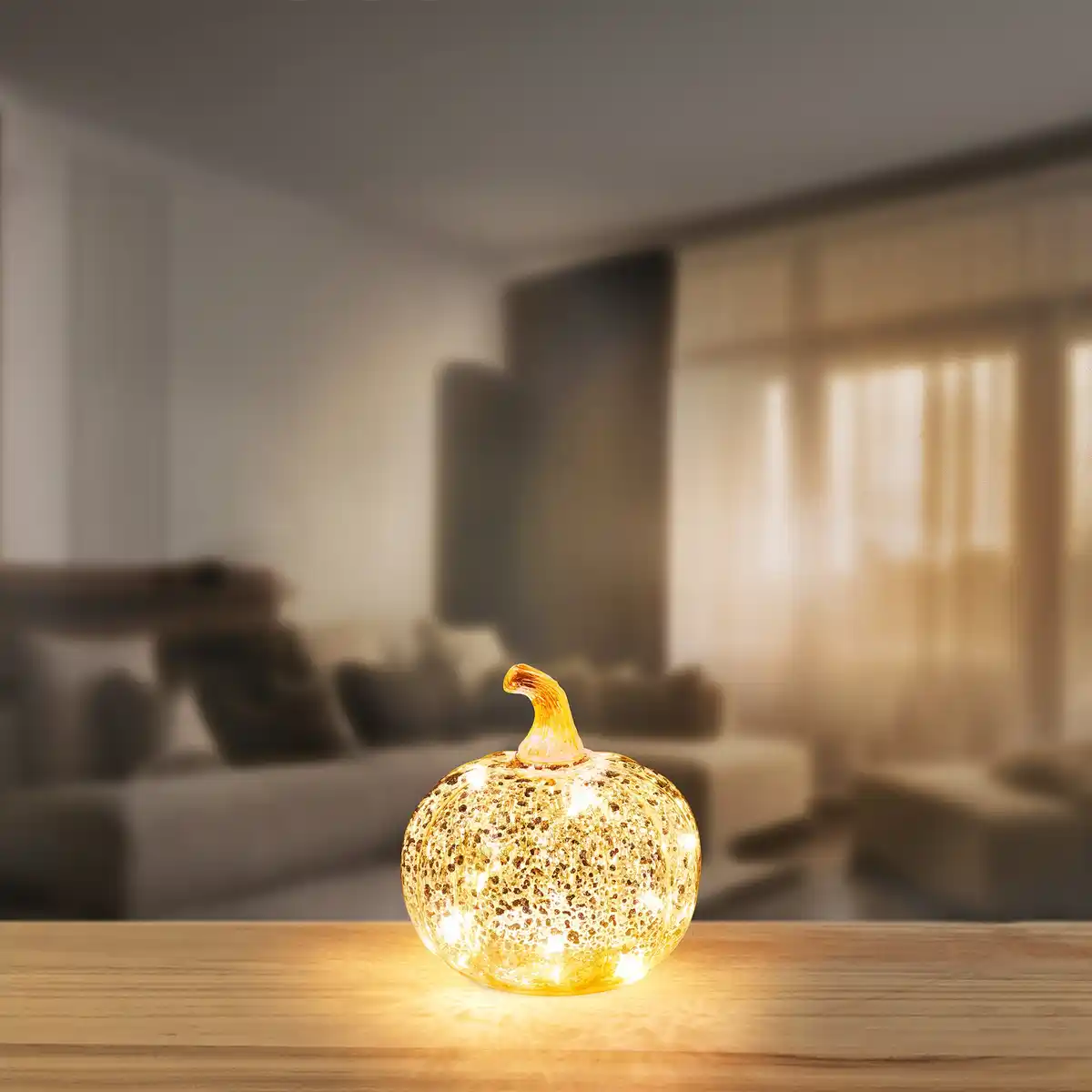 Bild 1 von LED-Glas-Kürbis mit Timerfunktion, ca. 12x13 cm