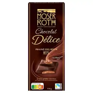 MOSER ROTH Gefüllte Schokolade 150 g, Zartbitter 85 % Kakao
