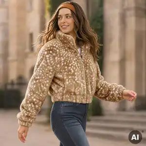 Damen-Kunstpelz-Jacke mit Stehkragen