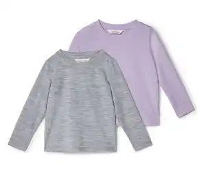 2 Kinder-Langarm-Shirts mit Merinowolle, lila und grau