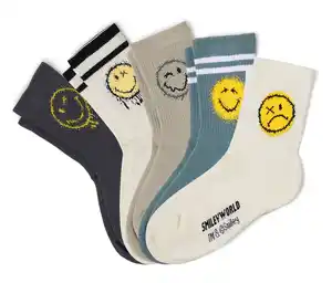 5 Paar Kinder-Tennissocken SMILEYWORLD®, weiß/grau/petrol