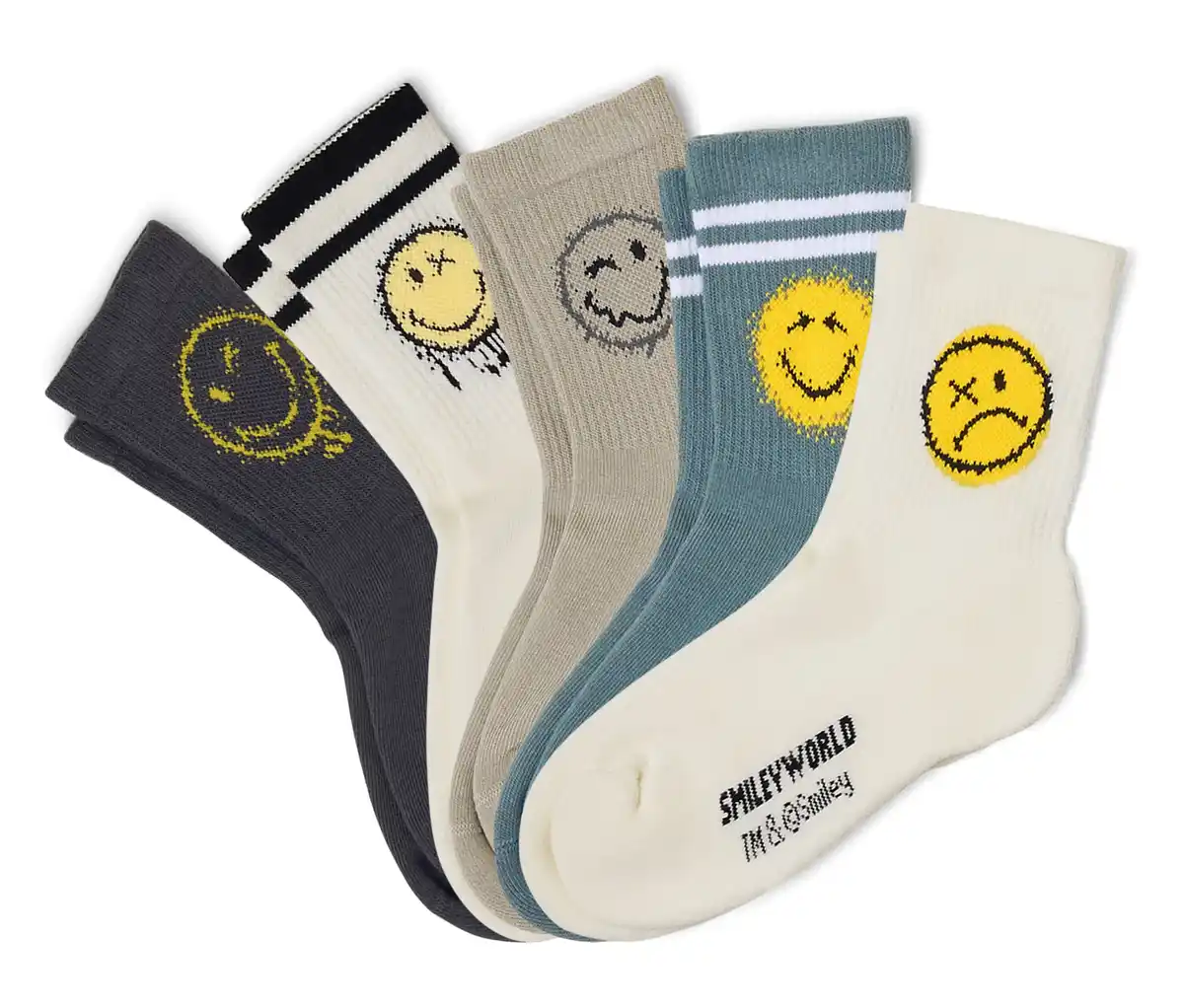 Bild 1 von 5 Paar Kinder-Tennissocken SMILEYWORLD®, weiß/grau/petrol