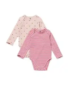 Strampler zum Mitwachsen, gerippt, getupft – 2 Stück rosa