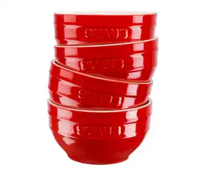 4 STAUB Keramik-Schüsseln, ca. 12 cm, kirschrot