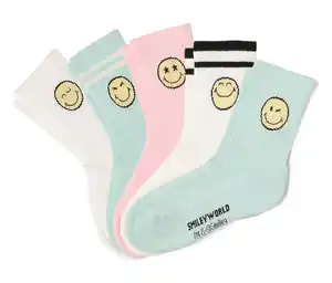 5 Paar Kinder-Tennissocken SMILEYWORLD®, weiß/rosa/salbeigrün