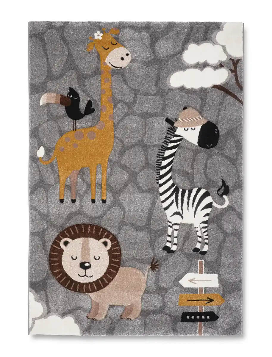 Bild 1 von Kinderteppich Zoo in Graun ca. 120x170cm, Grau