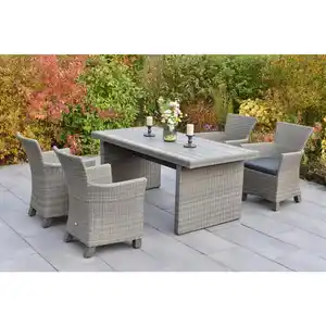 Gardenson Gartentischgruppe Toskana, Grau, Holz, Metall, Kunststoff, Akazie, Hartholz, Füllung: Polyurethan (Pur), rechteckig, eckig, Gartenmöbel, Gartenmöbel-Sets