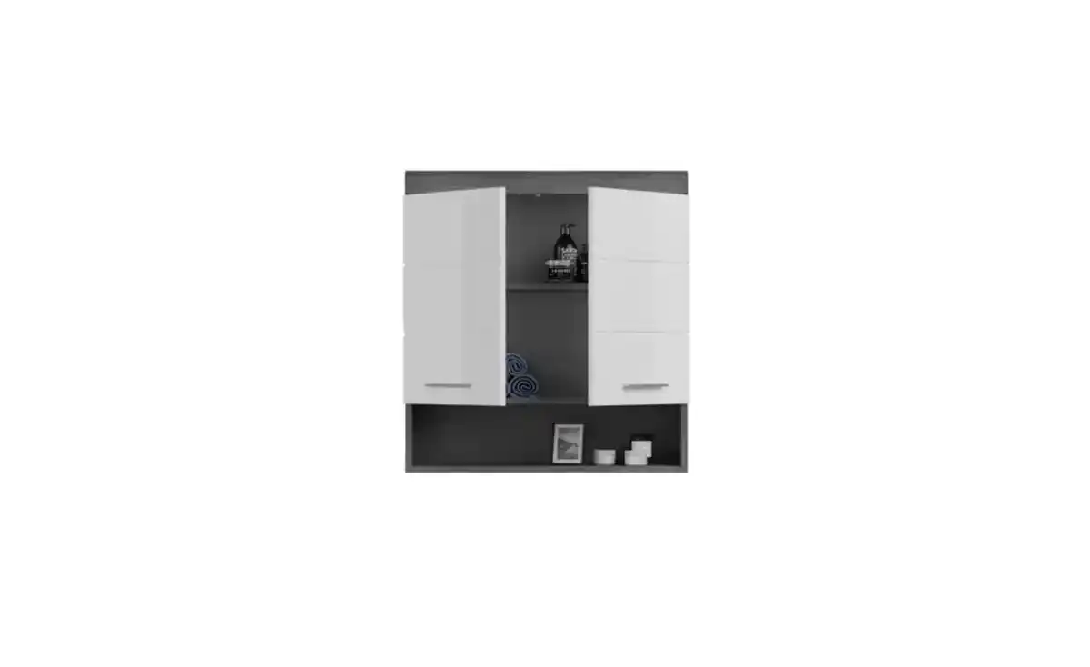 Bild 4 von Hängeschrank SCHLOONSEE, Breite 74cm, 2 Türen, 1 offenes Fächer, MDF-Front, in verschiedenen Farben erhältlich, Badmöbel, Badschrank, Schrank, Bad Schloonsee