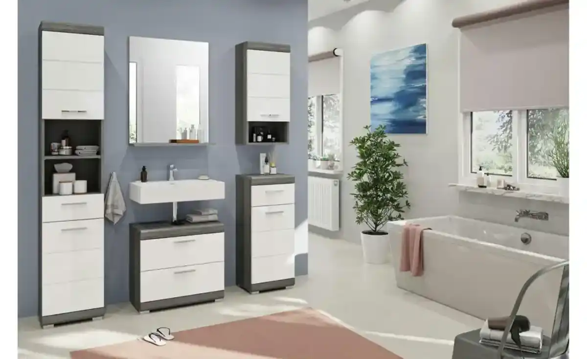 Bild 1 von Waschbeckenunterschrank SCHLOONSEE, Breite 60cm, 2 Schubkästen, mit Siphonausschnitt, MDF-Front, in verschiedenen Farben erhältlich, Badmöbel, Badschrank, Kommode, Bad Schloonsee
