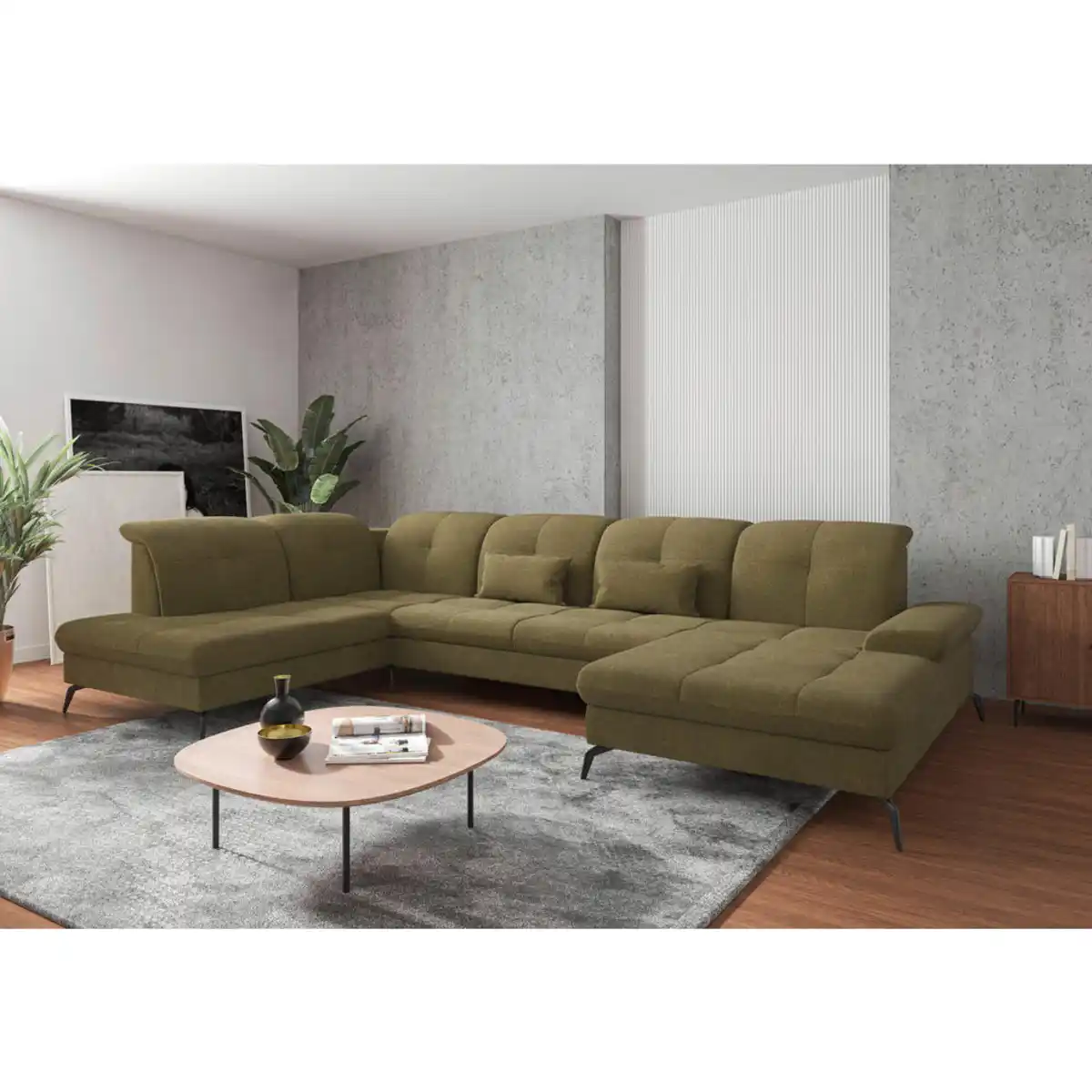 Bild 1 von Sit & More Wohnlandschaft, Olivgrün, Metall, 6,5-Sitzer, U-Form, Ottomane links, 357x231 cm, DGM-Klimapakt, Made in Europe, Oeko-Tex® Standard 100, Goldenes M, Schlafen auf Sitzhöhe, Rücken echt,