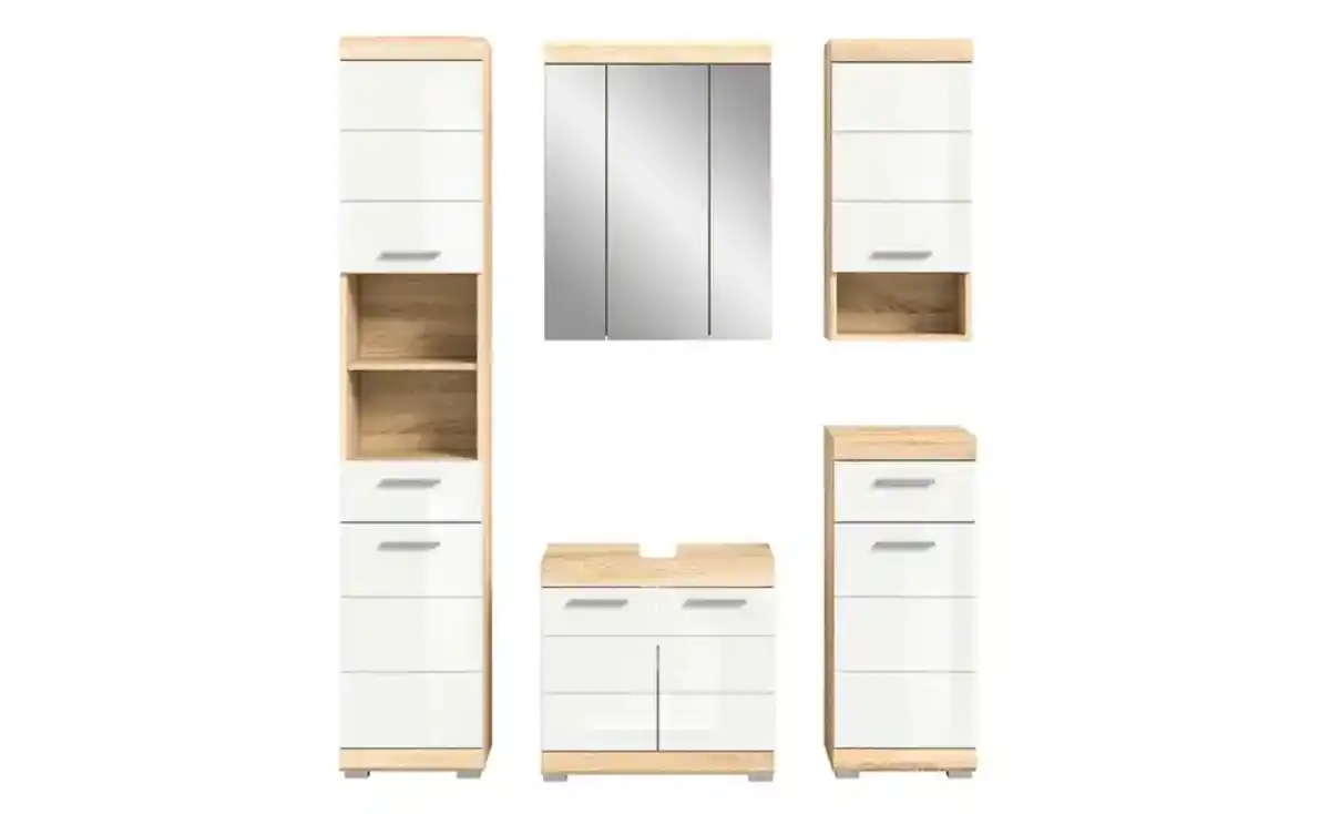 Bild 2 von Badmöbel-Set SCHLOONSEE, 5 teilig, bestehend aus: Hochschrank, WBU, Spiegelschrank, Unterschrank, Hängeschrank Schloonsee