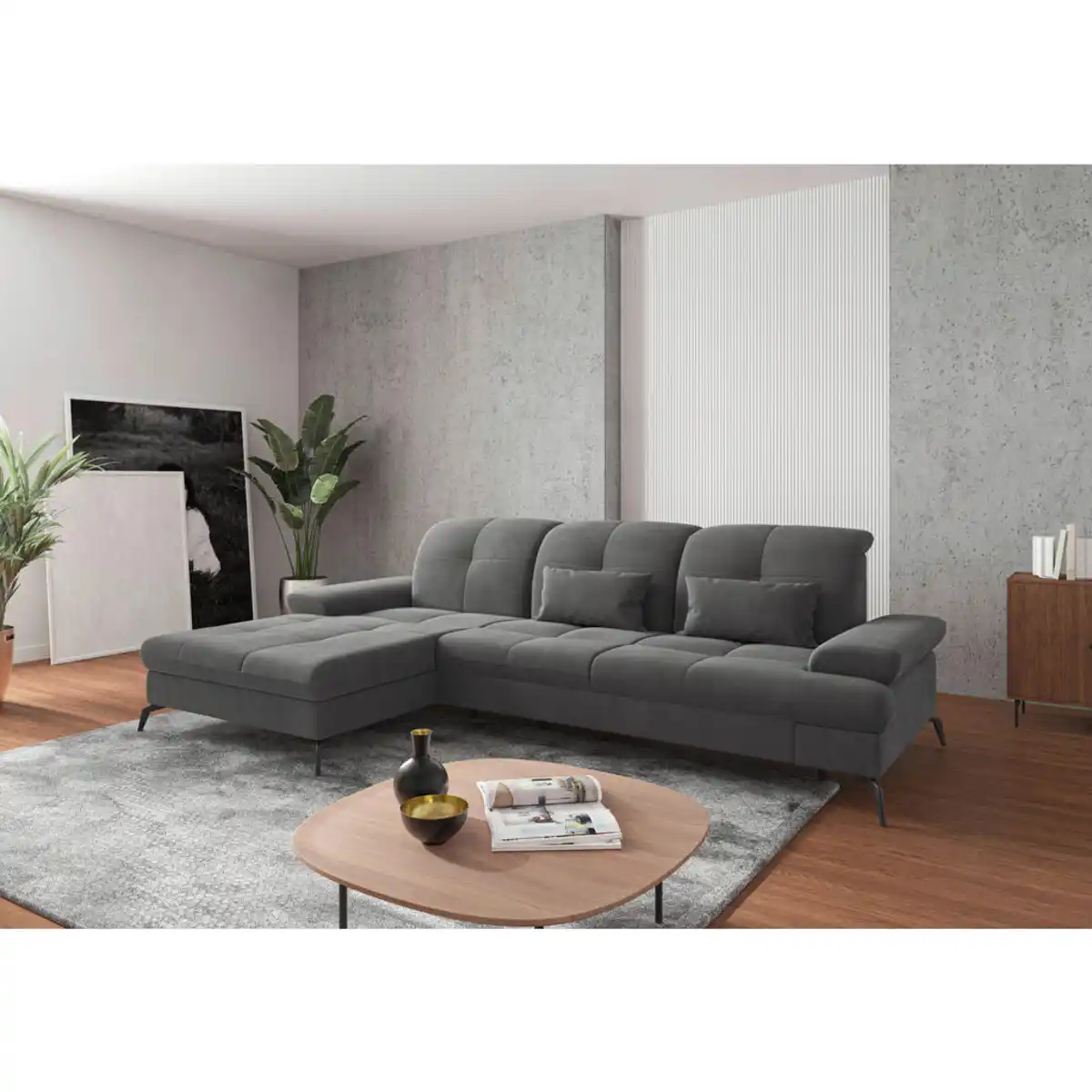 Bild 1 von Sit & More Ecksofa, Grau, Metall, 4,5-Sitzer, Ottomane links, L-Form, 279x185 cm, Goldenes M, Oeko-Tex® Standard 100, Made in Europe, DGM-Klimapakt, Rücken echt, Armteil links, rechts, Wohnzimmer,
