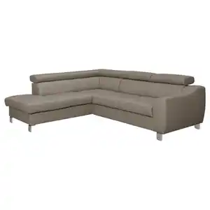 Livetastic Ecksofa, Taupe, Metall, Echtleder, Rindleder, 4-Sitzer, Ottomane links, L-Form, 245x208 cm, Made in EU, Bettkasten erhältlich, Lederauswahl, Bettfunktion Rücken echt, Wohnzimmer, Sofas &