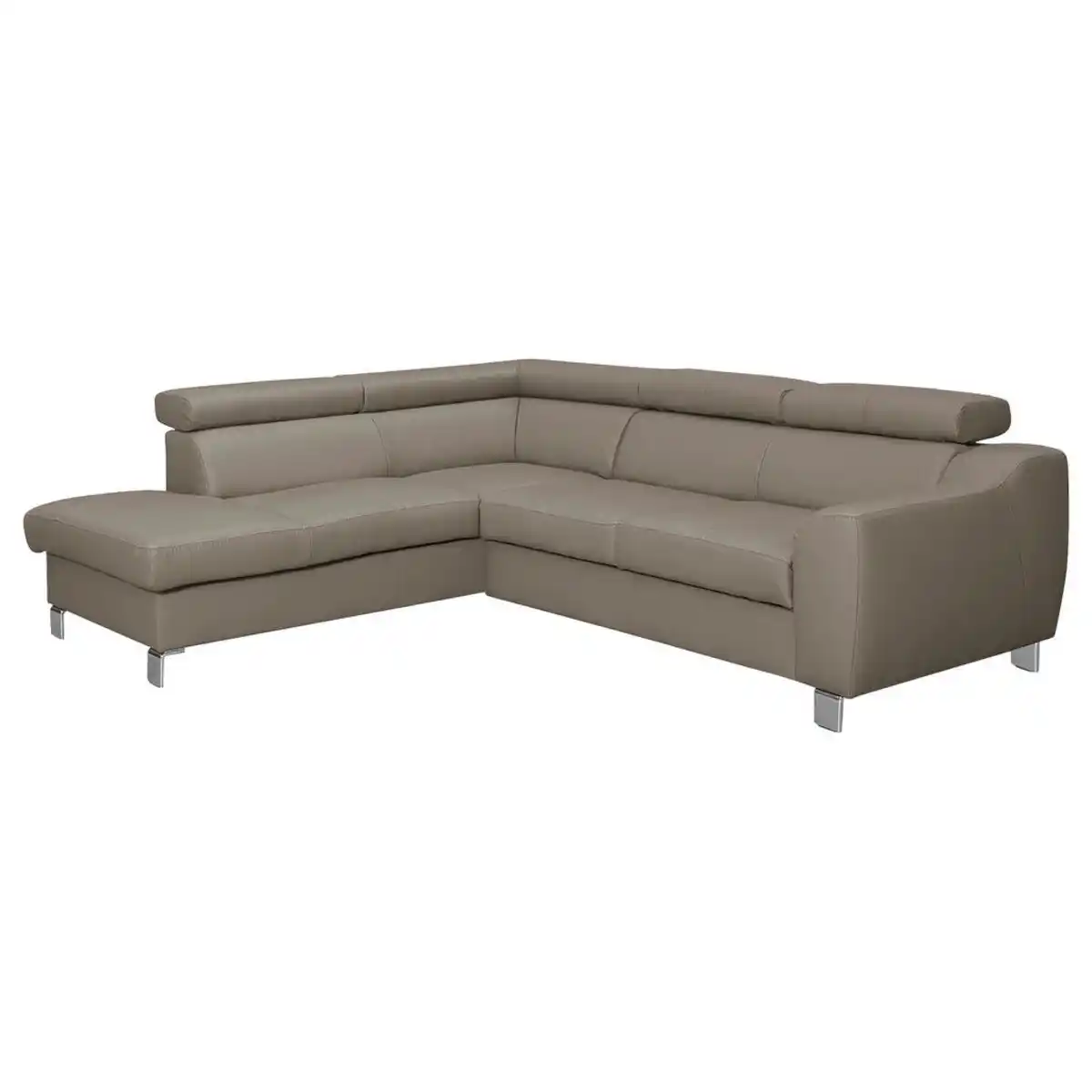 Bild 1 von Livetastic Ecksofa, Taupe, Metall, Echtleder, Rindleder, 4-Sitzer, Ottomane links, L-Form, 245x208 cm, Made in EU, Bettkasten erhältlich, Lederauswahl, Bettfunktion Rücken echt, Wohnzimmer, Sofas &
