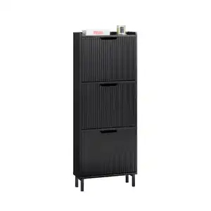 SoBuy Schuhschrank, Schwarz, Holzwerkstoff, Metall, 50x130x19 cm, Garderobe, Schuhaufbewahrung, Schuhkipper