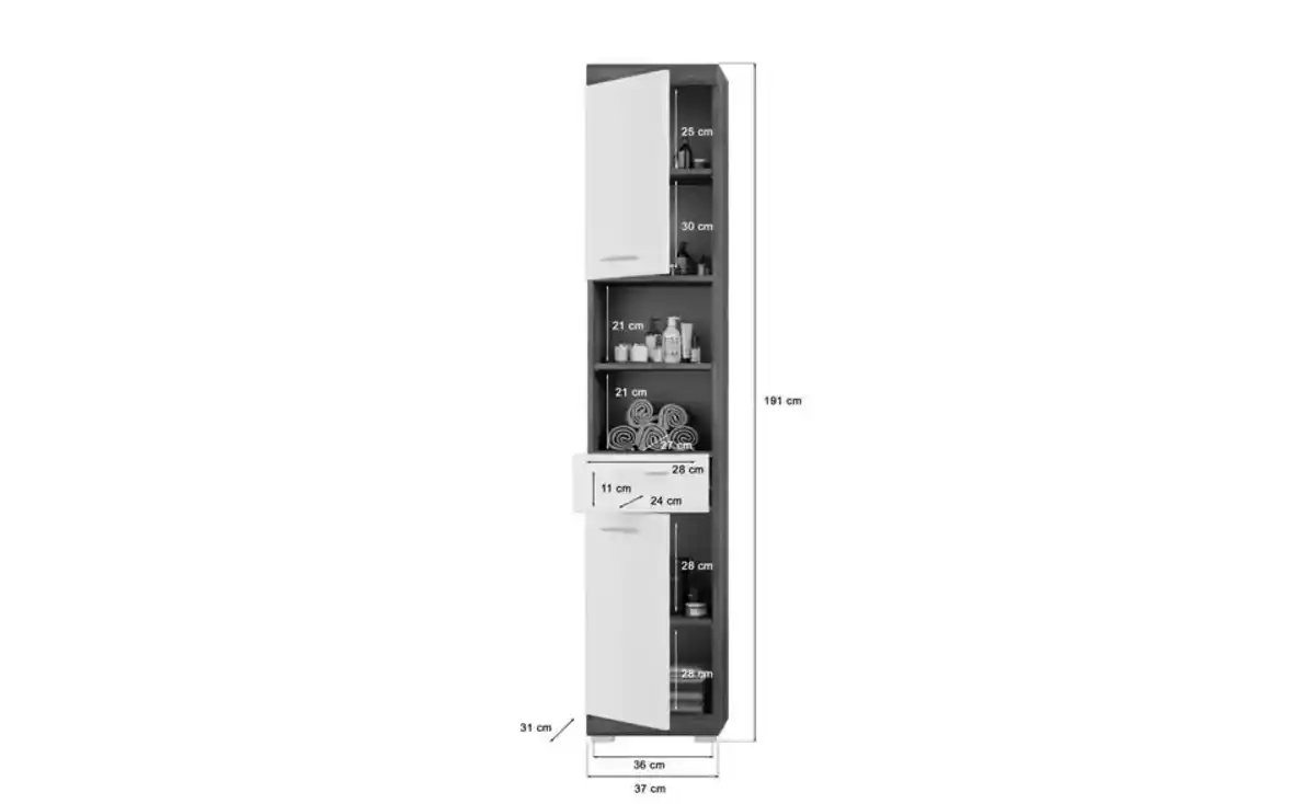 Bild 4 von Badmöbel-Set SCHLOONSEE, 5 teilig, inklusive LED Beleuchtung, bestehend aus: Hochschrank, WBU, Spiegelschrank, Unterschrank, Hängeschrank Schloonsee