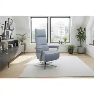 Sit & More Relaxsessel TV Vario Comfort E L3, Graublau, Metall, Echtleder, Nappaleder, 70x128x85 cm, Goldenes M, Made in Europe, DGM-Klimapakt, Liegefunktion, Sitzfläche 360° drehbar, gepolsterte A