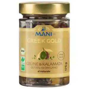 Mani Greek Gold Bio Grüne & Kalamata Oliven Oregano 175g