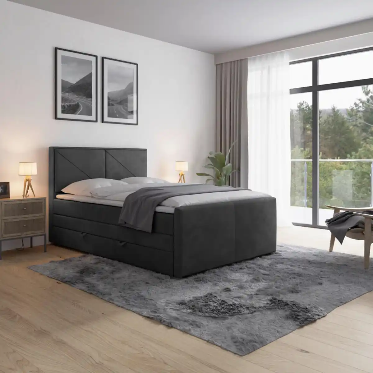 Bild 1 von Livetastic Boxspringbett, Schwarz, Holz, Metall, Kunststoff, Textil, Birke, Buche,Birke, Buche, H2, 7-Zonen, Höhe ca. 16 cm, 120x200 cm, Federkernmatratze, Stoffauswahl, in verschiedenen Größen er