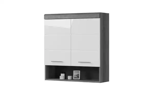 Bild 2 von Hängeschrank SCHLOONSEE, Breite 74cm, 2 Türen, 1 offenes Fächer, MDF-Front, in verschiedenen Farben erhältlich, Badmöbel, Badschrank, Schrank, Bad Schloonsee