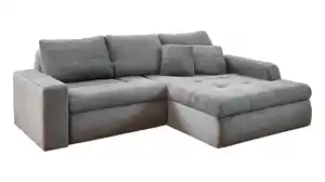 Ecksofa Cord Schlaffunktion Bettkasten grau 241 cm - OT rechts - LUNO