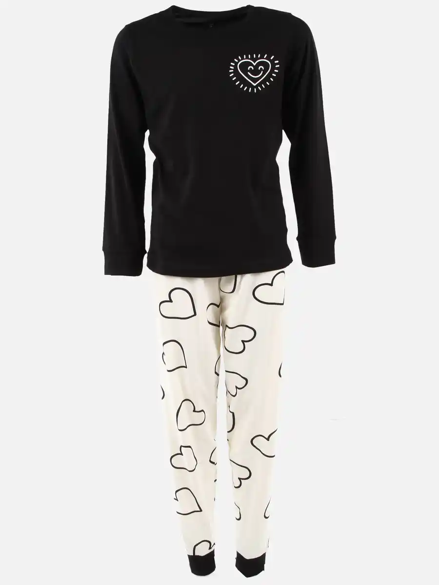 Bild 1 von Mädchen Pyjama mit Herzen Schwarz