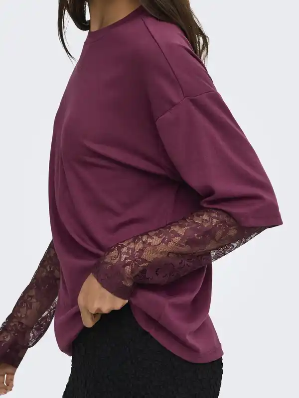 Bild 2 von Only ONLTAHLIA L/S LACE Langarmshirt mit Spitzeneinsätzen Rot