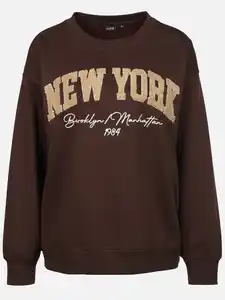 Damen Sweatshirt mit Stickerei Motiv Braun