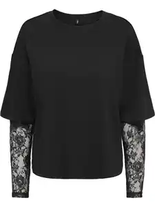 Only ONLTAHLIA L/S LACE Langarmshirt mit Spitzeneinsätzen Schwarz