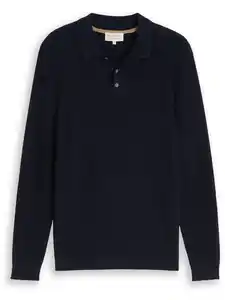 Herren Struktur Pullover mit Polokragen Blau