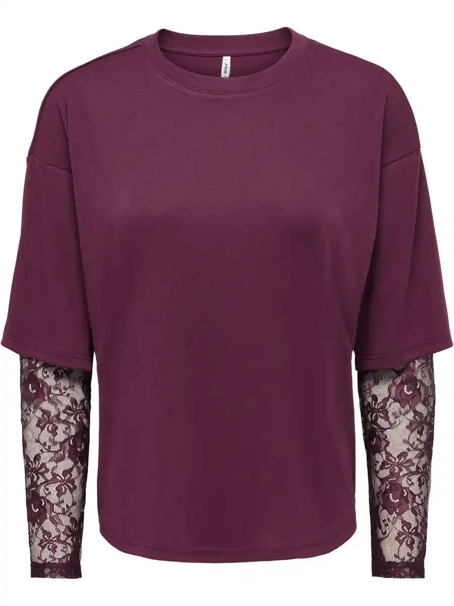 Bild 3 von Only ONLTAHLIA L/S LACE Langarmshirt mit Spitzeneinsätzen Rot