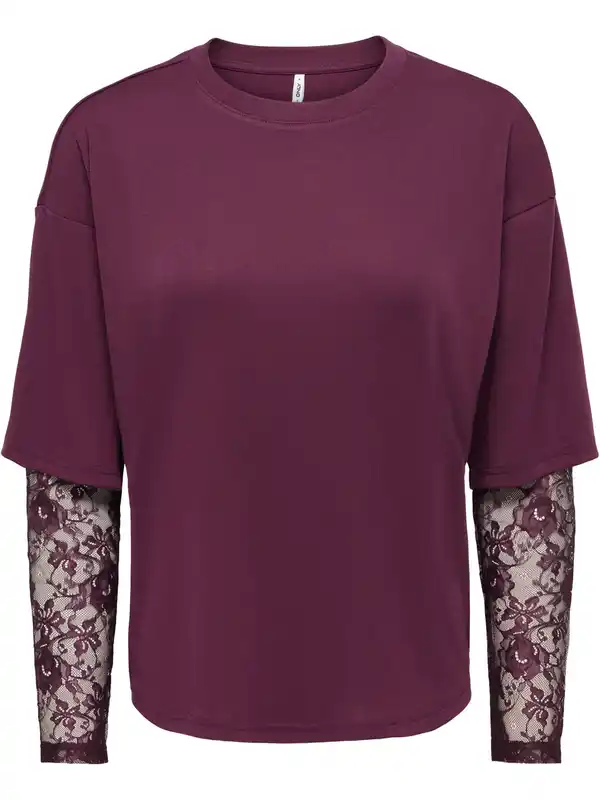 Bild 3 von Only ONLTAHLIA L/S LACE Langarmshirt mit Spitzeneinsätzen Rot