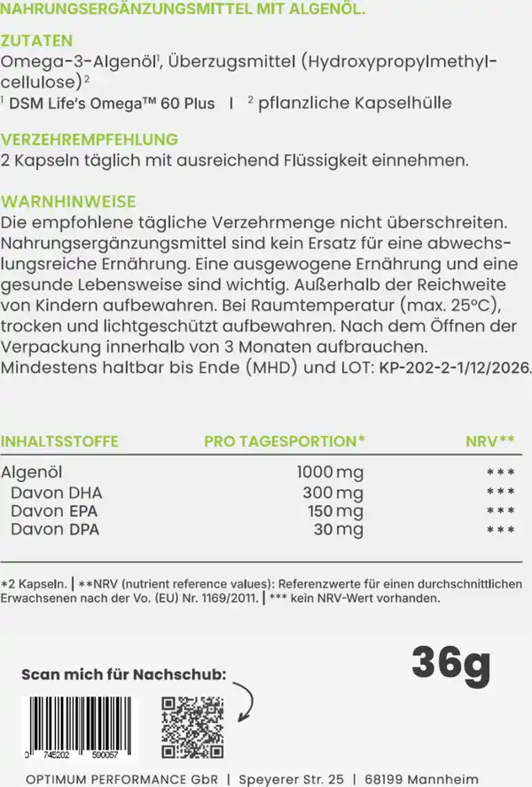 Bild 2 von OPTIMUM PERFORMANCE® Omega-3 vegan