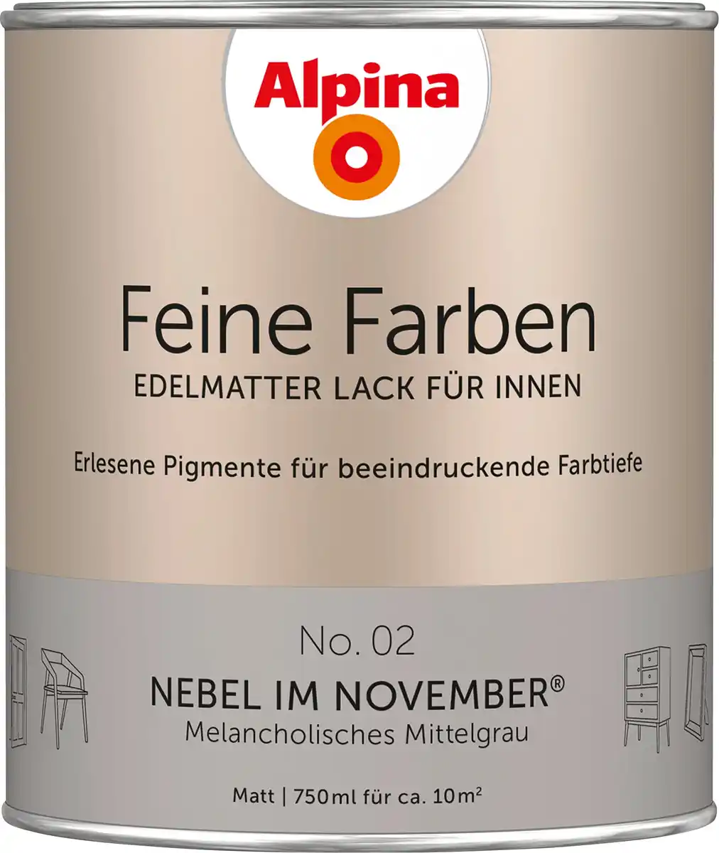 Bild 1 von Alpina Feine Farben Lack No. 02 Nebel im November - mittelgrau 750 ml